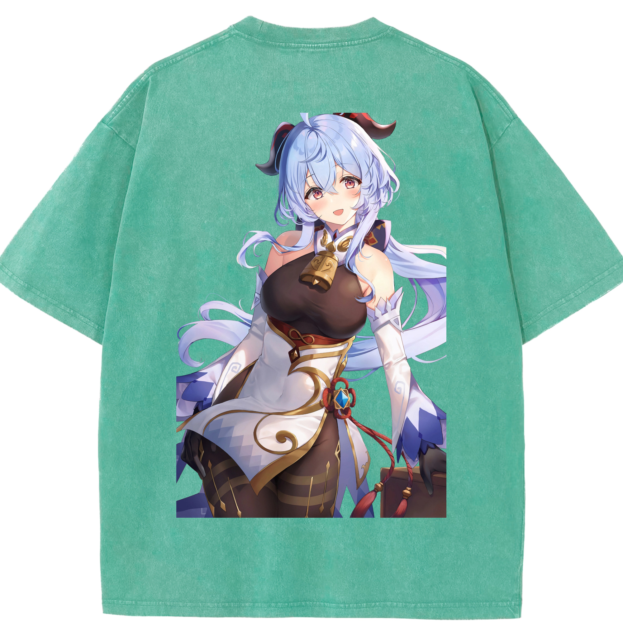 げんし神 甘雨 かんう genshin Ganyu 綿100% ヴィンテージ風 半袖Tシャツ（背面プリント）